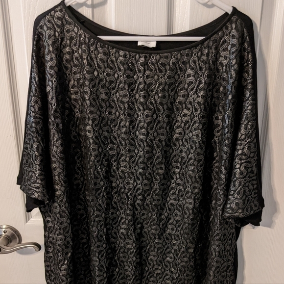 Luxury Marina Rinaldi Silver Metallic Embroidered Black Lined Tunic Tee Size XL - Picture 6 of 12